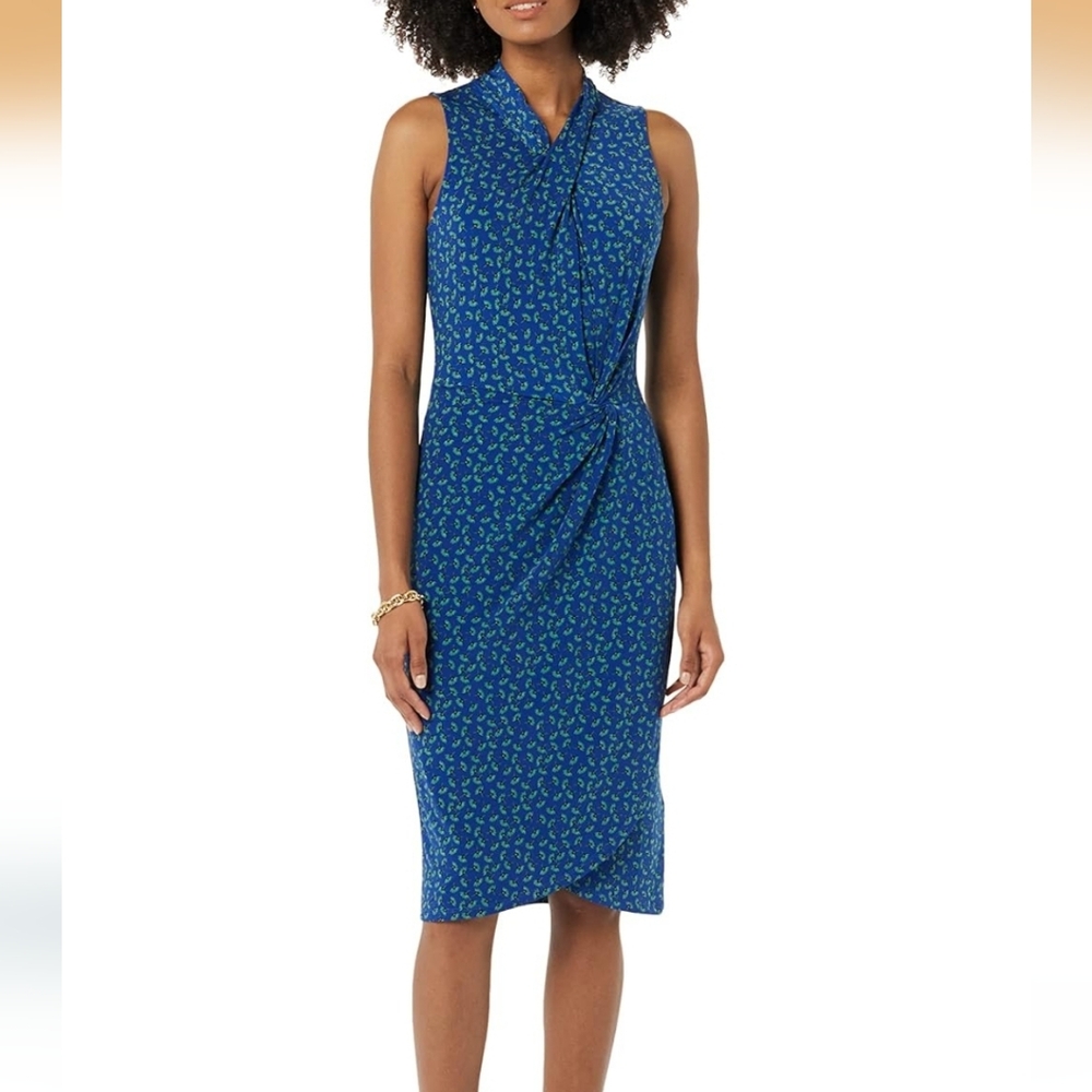 Amazon Essentials Blue Patterned Midi Dress